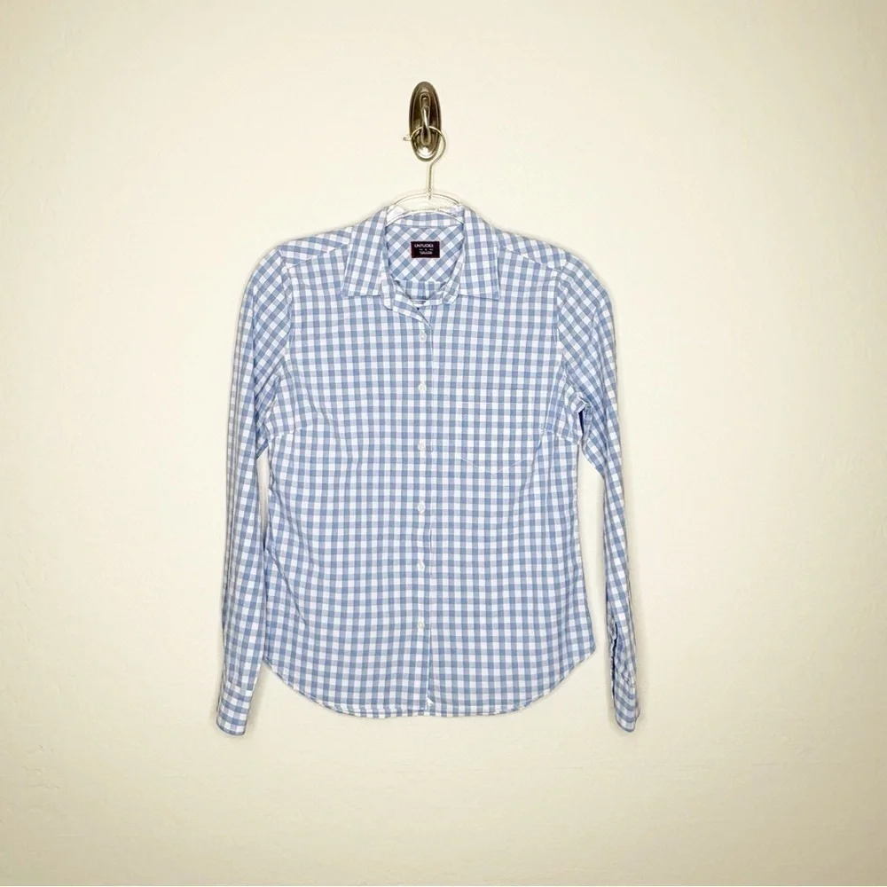 UNTUCKit Aria Light Blue & White Gingham Button-Up Women Top Career Work Size 4 - Picture 7 of 11